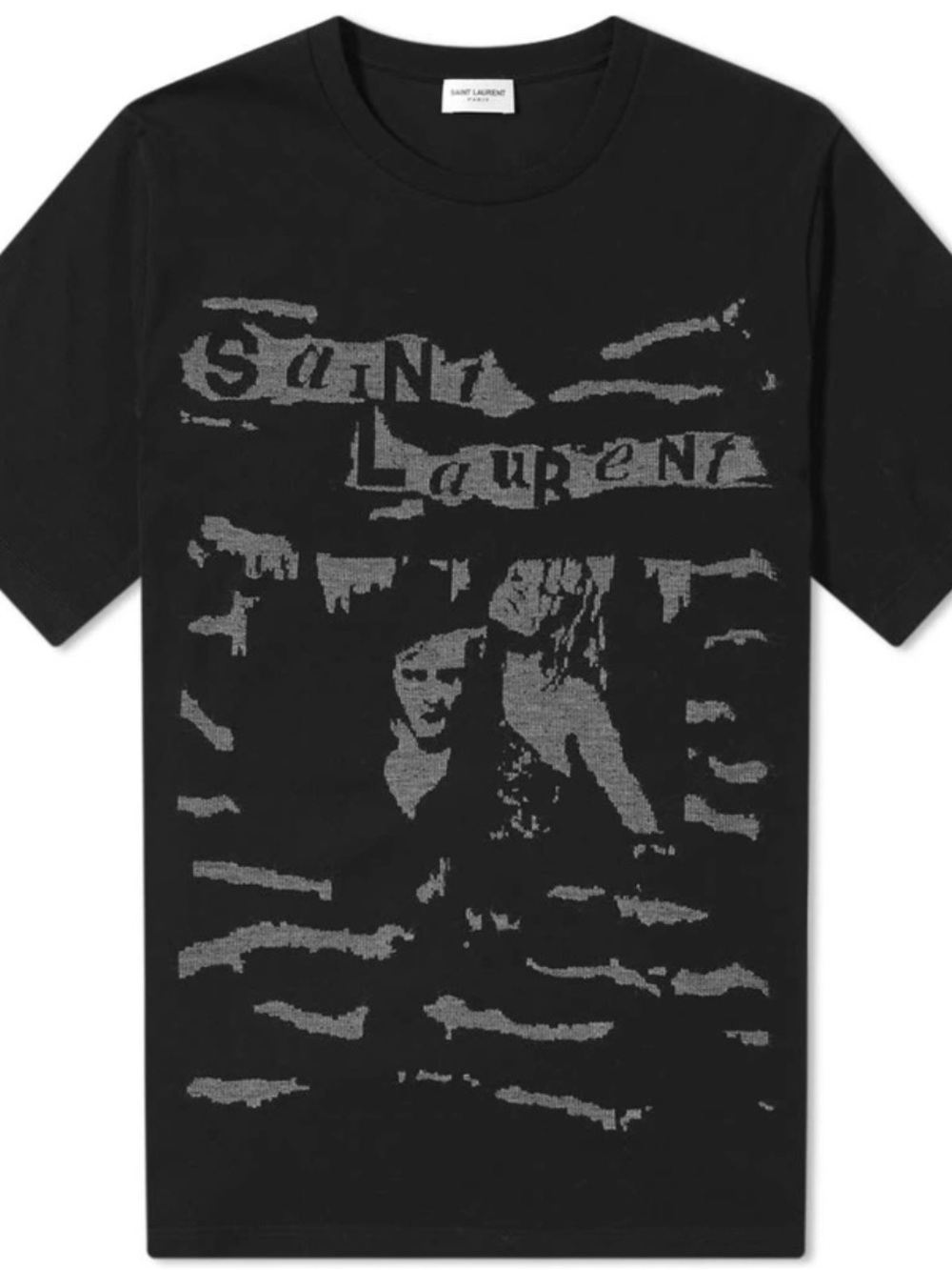 Saint Laurent Black Jacquard Logo Graphic T Shirt